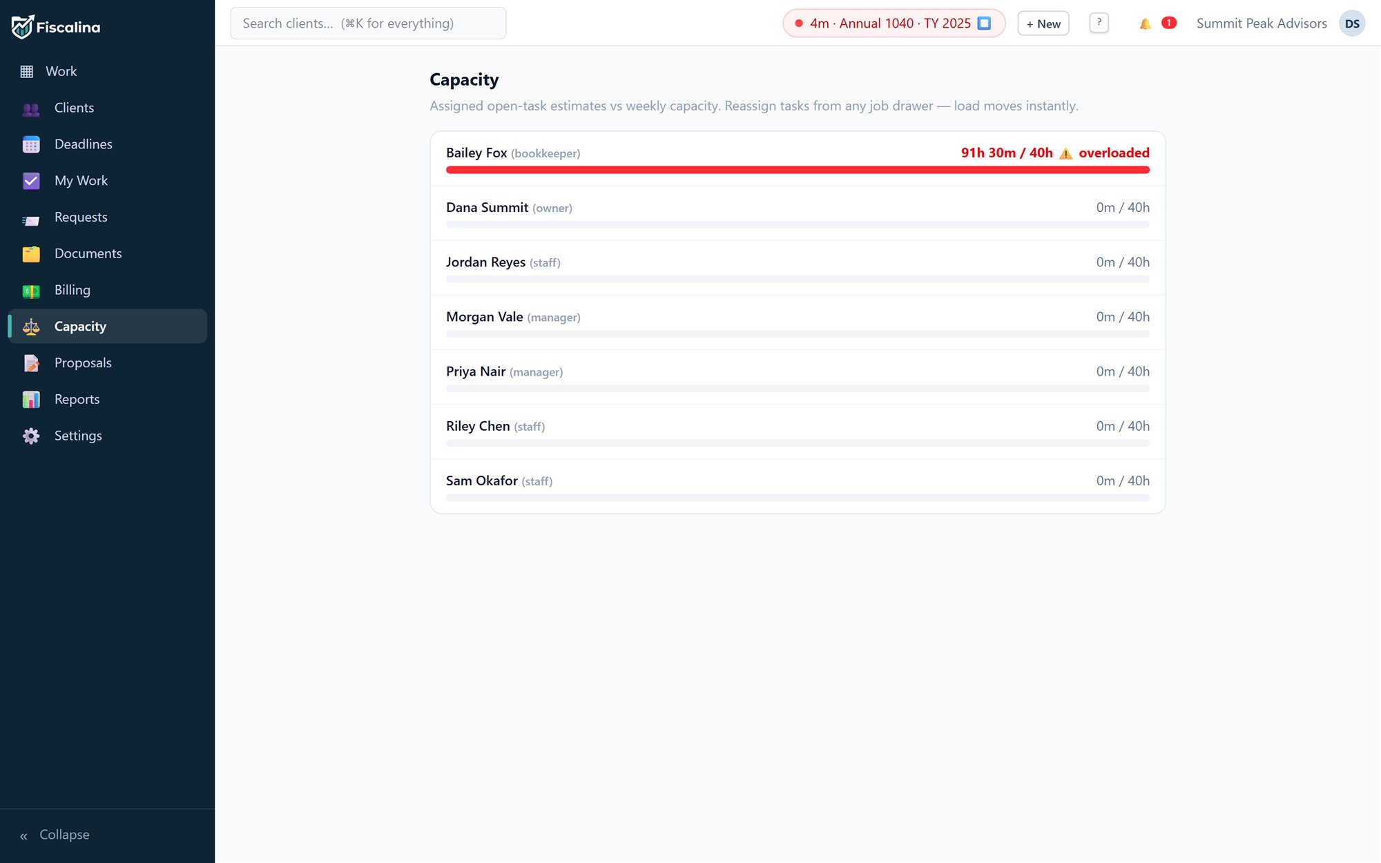 The capacity view of team workload